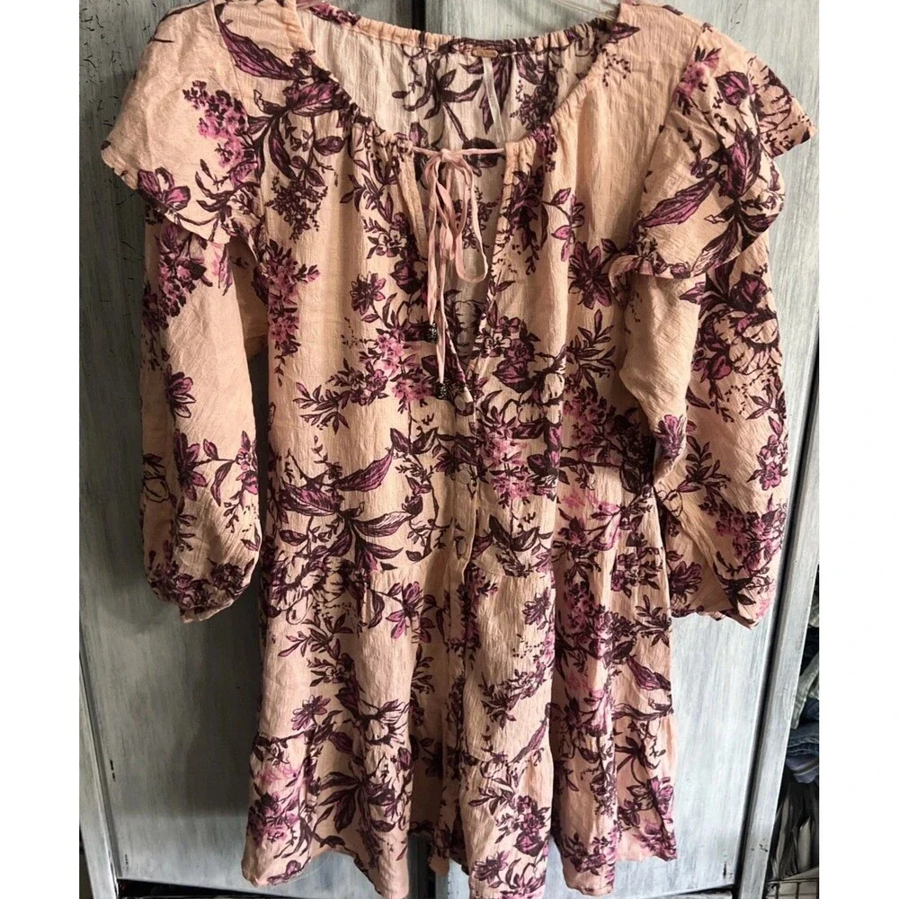 Free people floral tunic size extra small BoHo cottage core ruffled